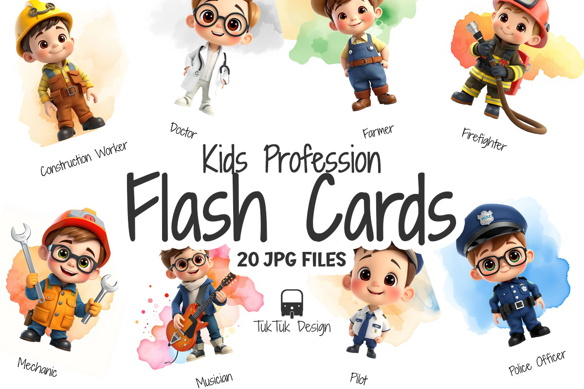 Kids flashcards of profession occupation career for education pr