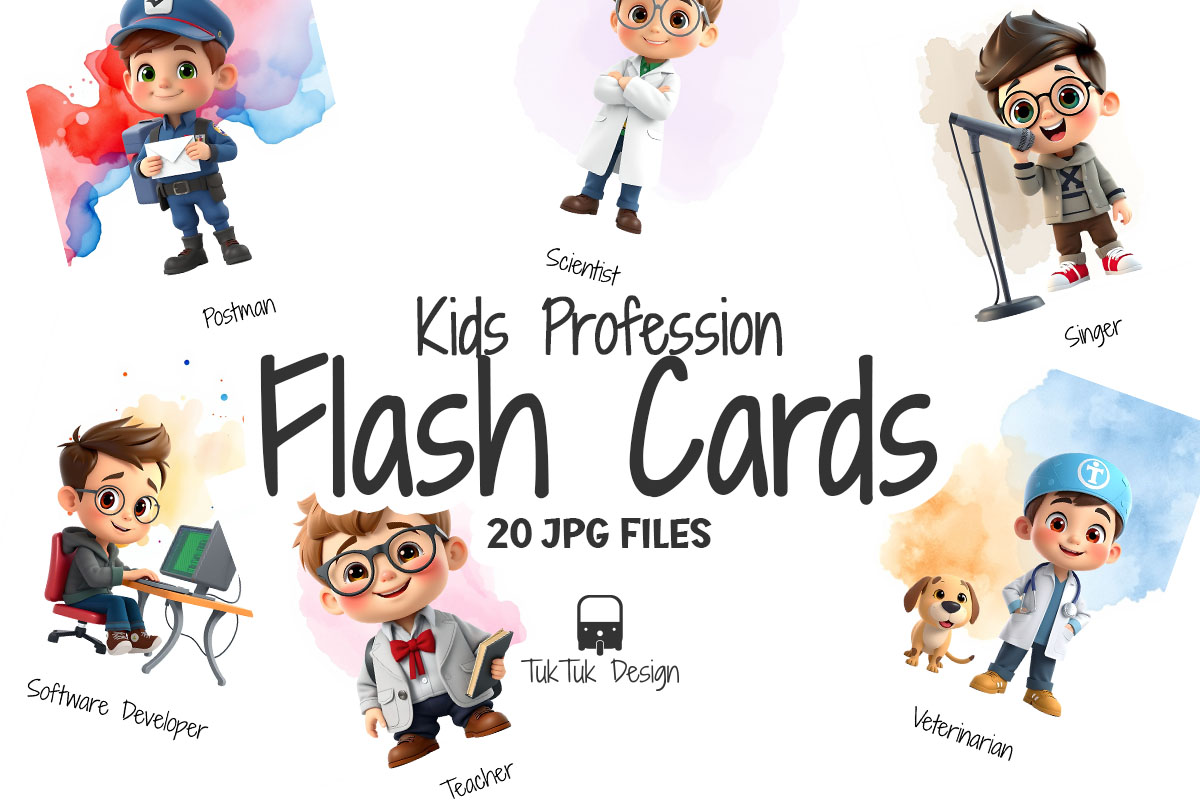 Kids flashcards of profession occupation career for education pr