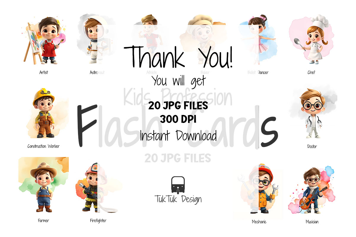 Kids flashcards of profession occupation career for education pr