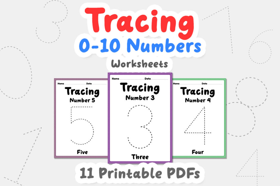 Tracing number 1-10 worksheet for kindergarten, preschool and Mo