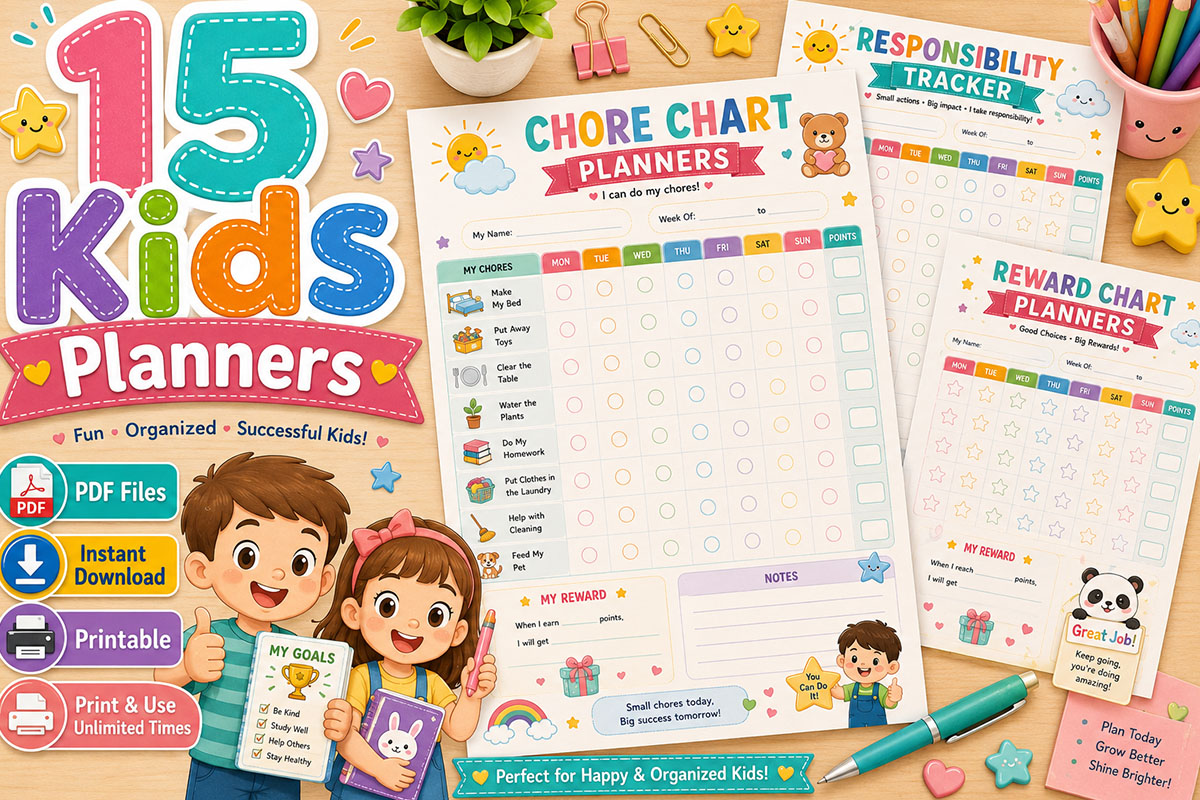 15 Kids Planners Printable Bundle PDF