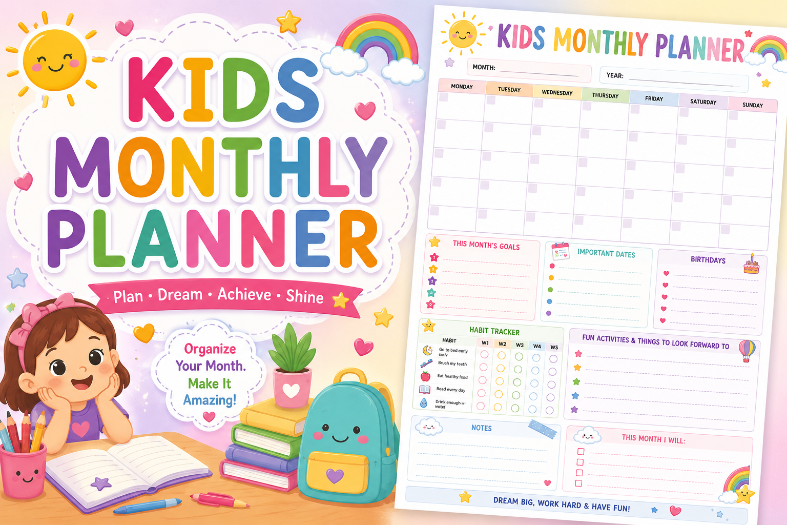 Monthly Planner Printable for Students